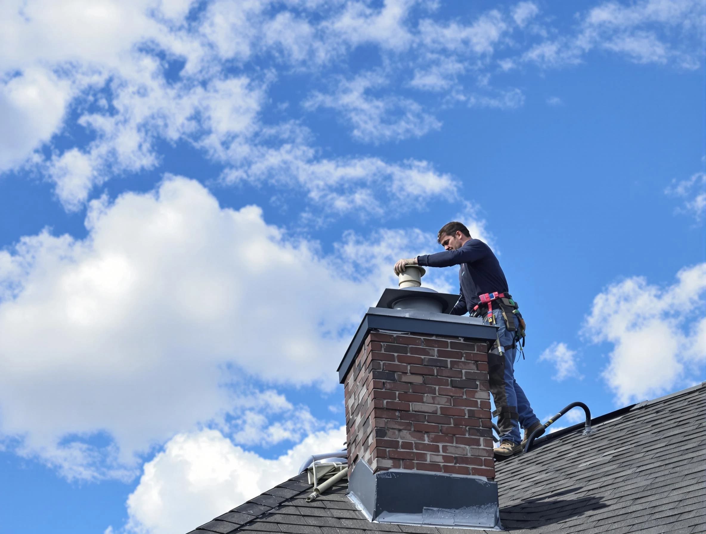 Colonial Beach Chimney Sweep installing a sturdy chimney cap in Colonial Beach, VA