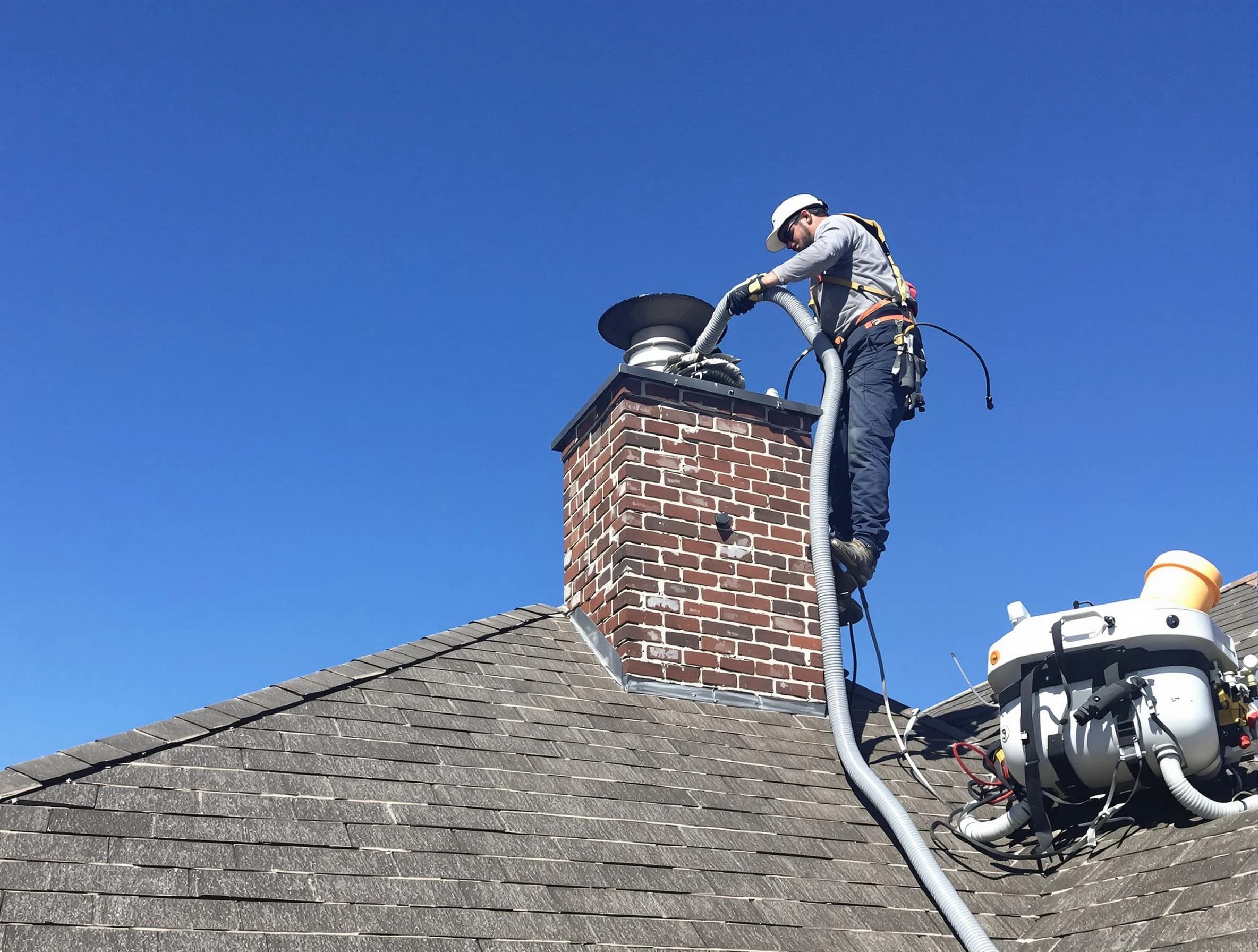 Dedicated Colonial Beach Chimney Sweep team member cleaning a chimney in Colonial Beach, VA