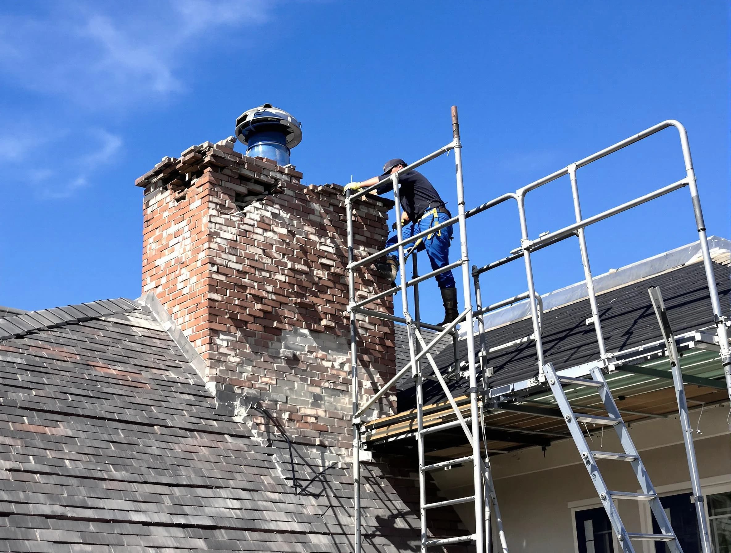 Rebuilding a chimney structure by Colonial Beach Chimney Sweep in Colonial Beach, VA