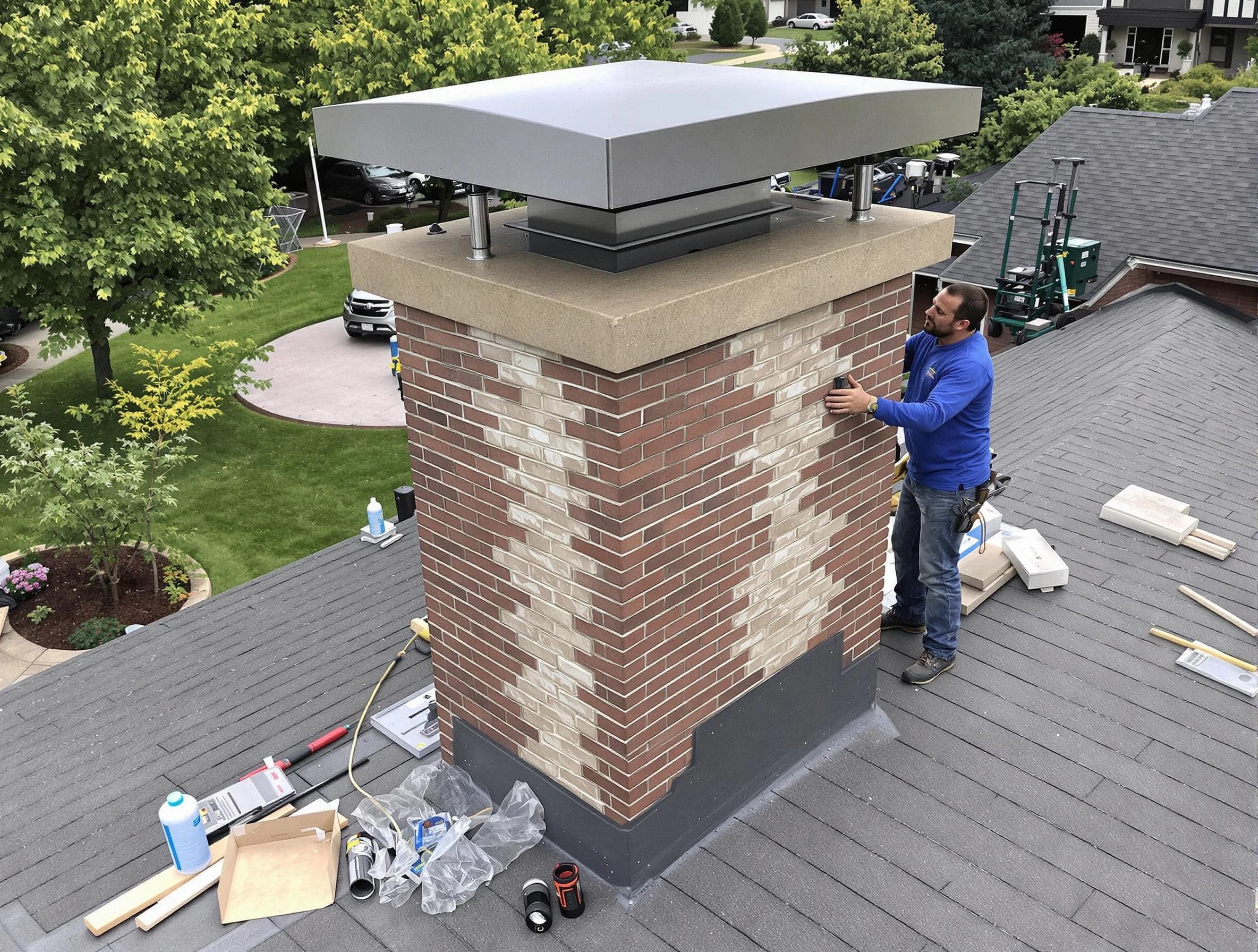 Colonial Beach Chimney Sweep team working on a custom chimney remodel in Colonial Beach, VA