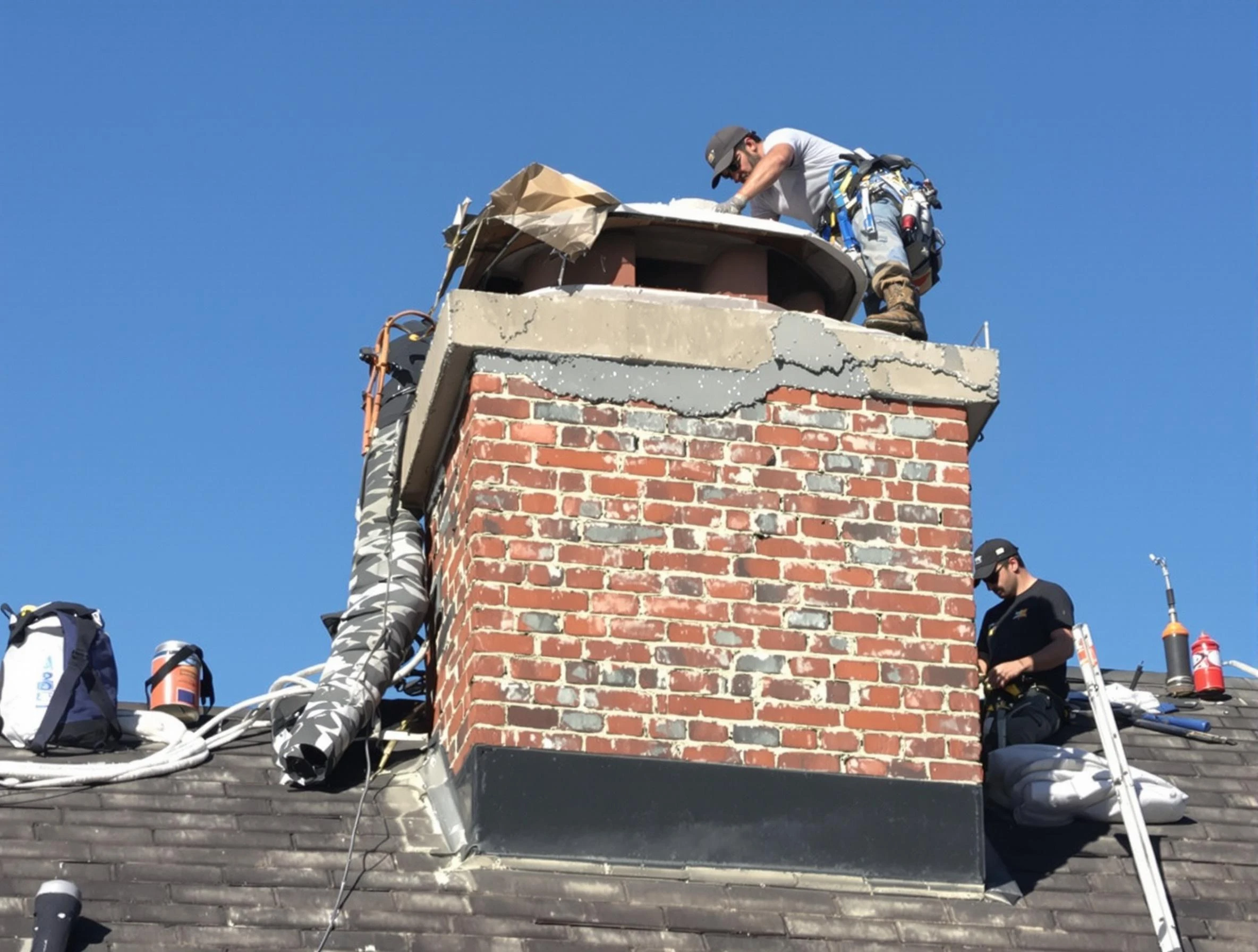 Colonial Beach Chimney Sweep installing a custom chimney crown in Colonial Beach, VA